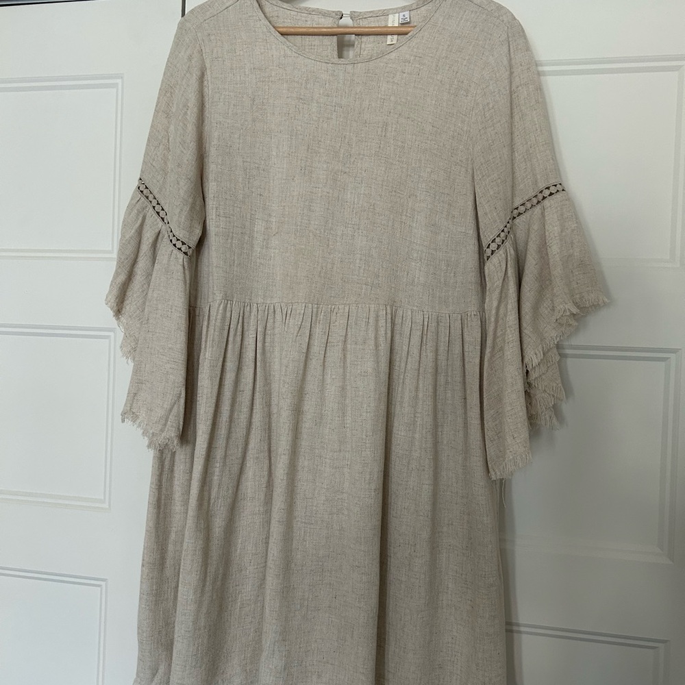 Beige Flowy Dress with Bell Sleeves